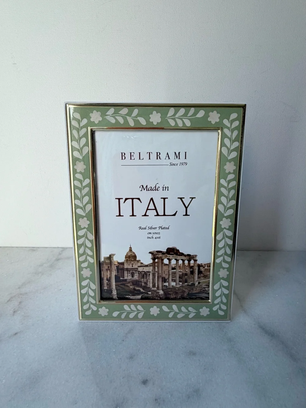 Green Floral Picture Frame - Made in Italy 4”x6” photo